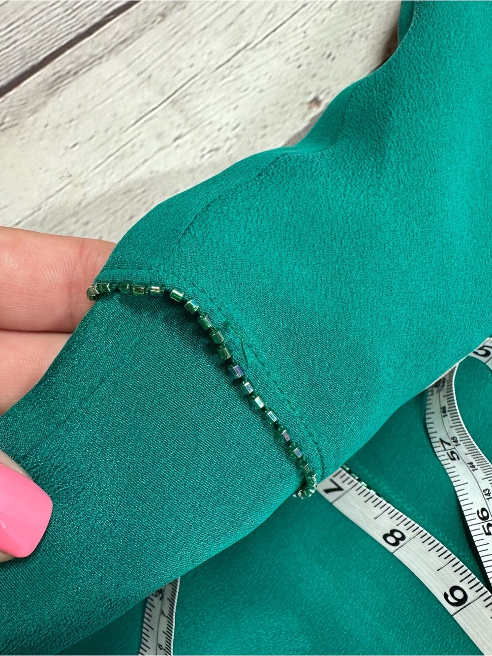 Vtg Adrianna Papell Green drop waist silk Dress women 16 formal beaded - Picture 8 of 8